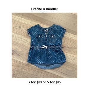 Cat and Jack Girls Blue Denim Polka Dot Chambray Cap Sleeve Top Size 2T